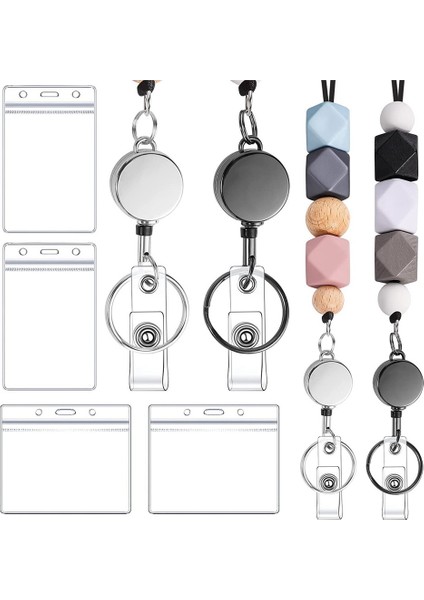 Kimlik Kartları Için 2 Takım Geri Çekilebilir Kordon, Kadınlar Için Kimlik Tutucu Boncuklu Boyunluklar ile Öğretmen Kordonu D (Yurt Dışından)