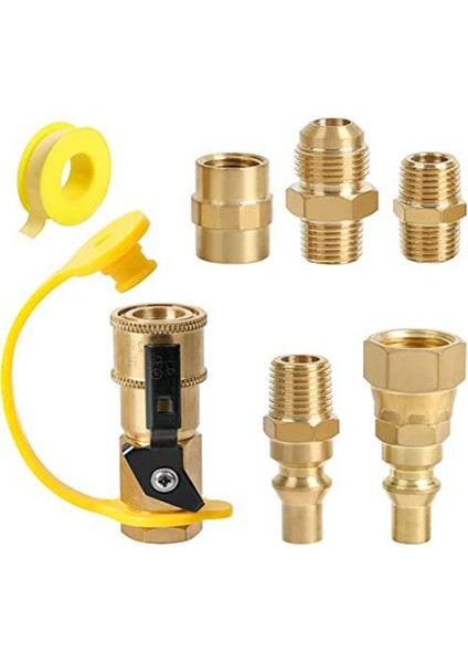 Rv Propan Hızlı Bağlantı Bağlantısı Adaptör Vanası, 1/4 Inç Erkek Npt Tam Akış Fişi ve 3/8 Inç Erkek Flare Hızlı Kit (Yurt Dışından)
