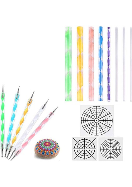 16 Adet Mandala Süsleyen Araçları Boyama Kayalar Mandala Şablonlar Kiti Topu Stylus Kil Şekillendirici Oyma Araçları (Yurt Dışından)