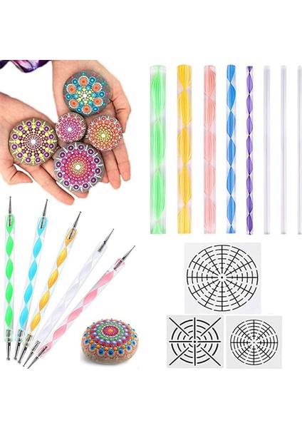 16 Adet Mandala Süsleyen Araçları Boyama Kayalar Mandala Şablonlar Kiti Topu Stylus Kil Şekillendirici Oyma Araçları (Yurt Dışından) fiyatları