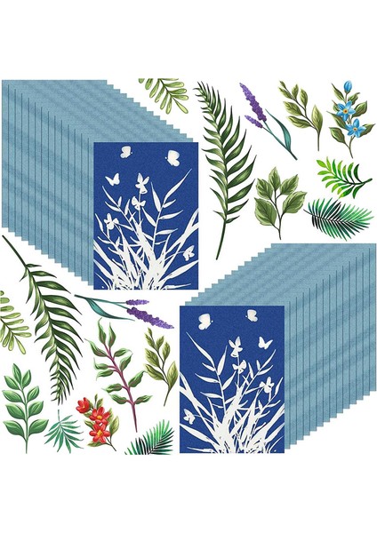 Cyanotype Kağıt, 30 Adet A5 Güneş Baskı Kağıdı Seti, Yüksek Hassasiyetli Güneş Baskı Doğa Baskı Kağıdı Solar Çizim Kağıdı (Yurt Dışından)