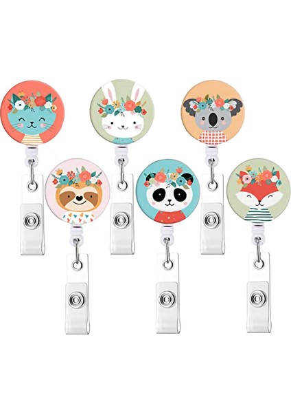 6 Adet Hayvan Rozet Makaraları Geri Çekilebilir Rozet Tutucu Timsah Klip Hemşire Kimlik Kartı Sahipleri Için Sevimli Rozet Klip (Yurt Dışından)
