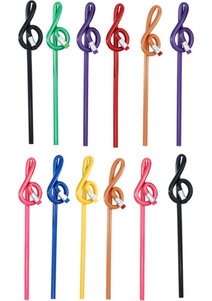 12 Adet Öğrenciler Not Kalemleri Nota Kalemleri Silgi ile Renkli Müzik Kalemleri Ahşap Tiz Nota Anahtarı Bükülmüş Kalem (Yurt Dışından)