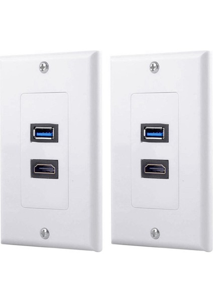 2x 2port + USB 3.0 Dişi Duvar Yüz Plakası Panel Çıkış Soket Genişletici Beyaz (Yurt Dışından)