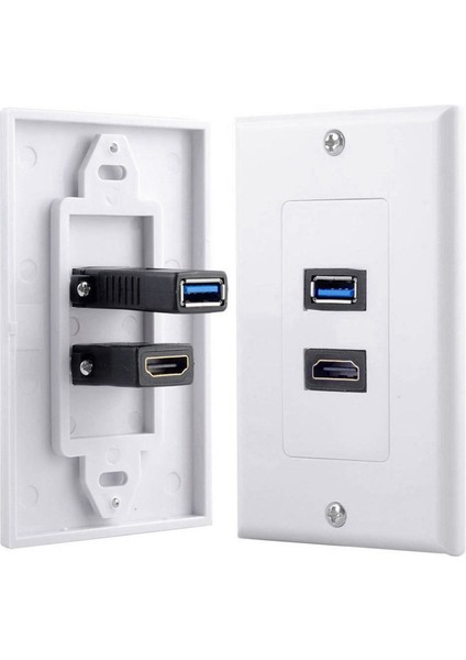 2x 2port + USB 3.0 Dişi Duvar Yüz Plakası Panel Çıkış Soket Genişletici Beyaz (Yurt Dışından)