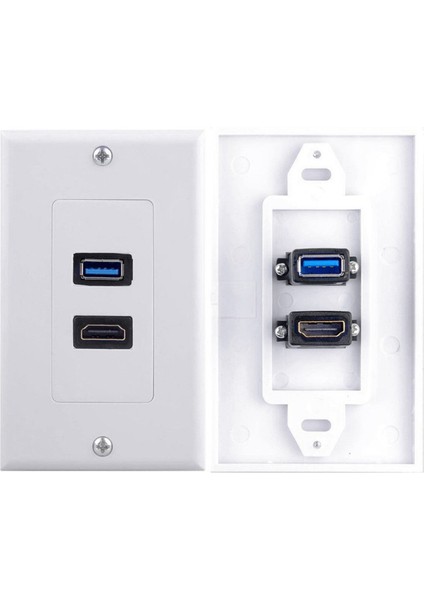 2x 2port + USB 3.0 Dişi Duvar Yüz Plakası Panel Çıkış Soket Genişletici Beyaz (Yurt Dışından)
