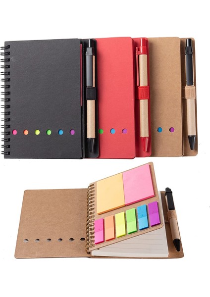 3 Paket Spiral Defter Steno Pedleri Astarlı Not Defteri, Kalemlik, Yapışkan Notlar, Sayfa Işaretleyici Renkli Dizin Sekmeleri Bayraklar (Yurt Dışından)