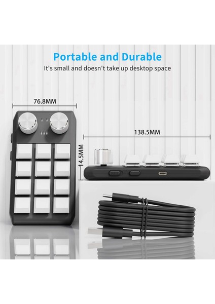 Özel Klavye Ses Düğmesi Düğmesi Programlama Makro Oyun Çalışırken Değiştirilebilir Tuş Takımı Beyaz, 12 Tuş 2 Düğme Bluetooth (Yurt Dışından) indirimleri