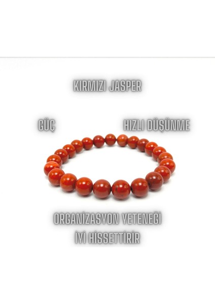 Sertifikalı Kırmızı Jasper 8mm Elastik Misinalı Doğal Taş Bileklik