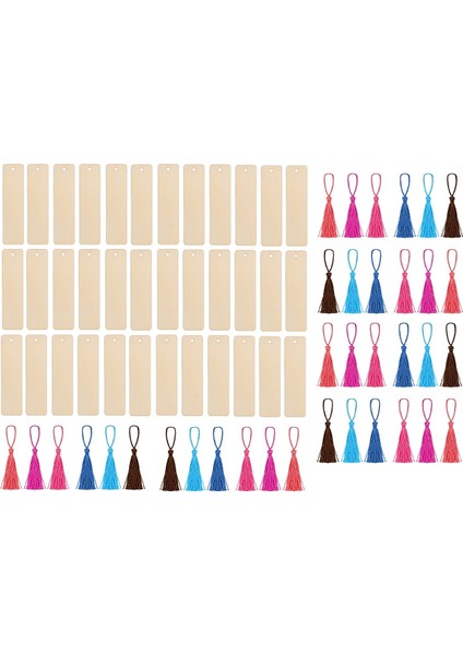 36 Adet Boş Ahşap Imleri ve Püsküller Dikdörtgen Kitap Ayracı Çocuklar Için Boyama Üretim Ev Dıy Zanaat Süslemeleri (Yurt Dışından)