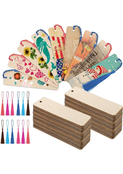 36 Adet Boş Ahşap Imleri ve Püsküller Dikdörtgen Kitap Ayracı Çocuklar Için Boyama Üretim Ev Dıy Zanaat Süslemeleri (Yurt Dışından) modelleri