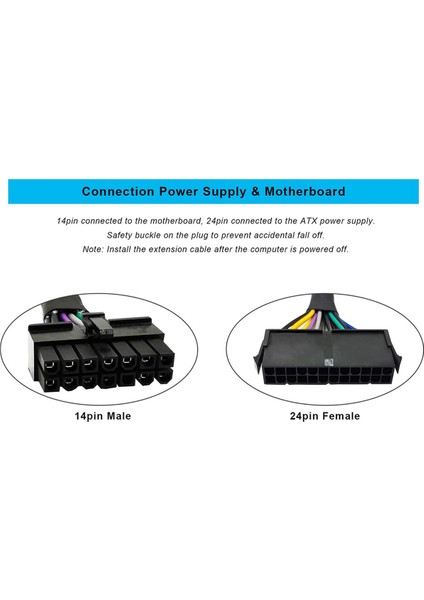 Pc ve Sunucular Için 10X 24 Pin - 14 Pin Atx Psu Ana Güç Adaptörü Örgülü Kollu Kablo 12 Inç (30 Cm) (Yurt Dışından)