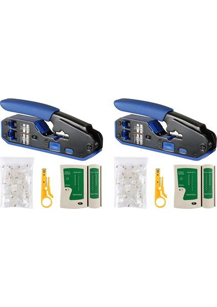 Ağ Kablosu Test Cihazı RJ45 Sıkma Aleti Kiti Cat5 CAT5E Cat6 Sıkma Aleti Kiti, 100 Adet RJ45 Cat6 Konnektör Fişi (Yurt Dışından)