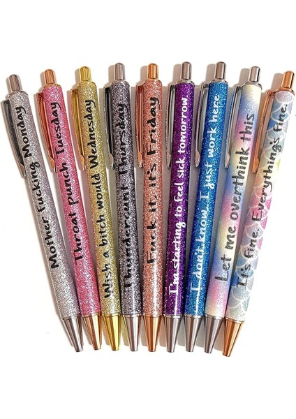 9 Adet Komik Tükenmez Kalemler Günlük Hafta Içi Vibes Glitter Kalem, Yazma Siyah Mürekkep Orta Nokta 1.0 mm Ofis Hediyeleri Için Kalemler (Yurt Dışından)