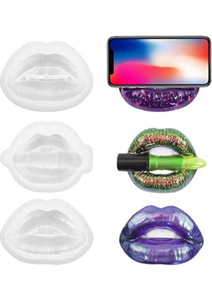 3 Adet Dudaklar Reçine Kalıp 3D Telefon Tutucu Telefon Standı Reçine Sanat Süsleme Silikon Uv Epoksi Döküm, A (Yurt Dışından) fiyatları
