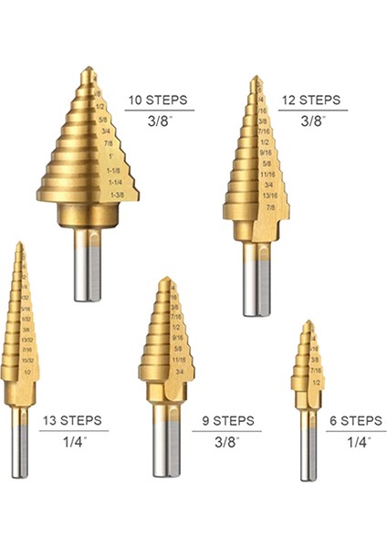 6 Adet 1/4 3/8 Inç Hss Düz Oluk Adım Matkap Ucu Titanyum Kaplı Ahşap Metal Delik Kesici Karot Delme Alet Takımı (Yurt Dışından)