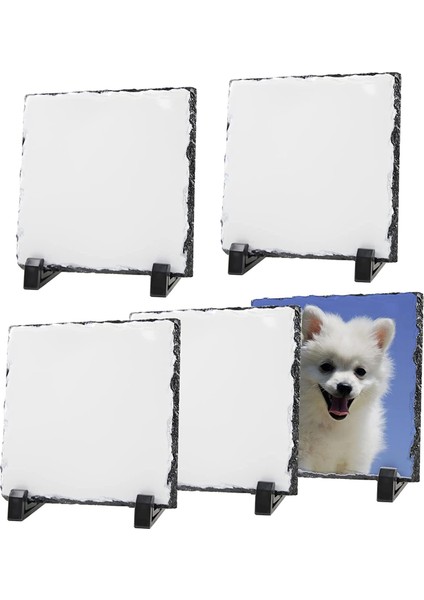 5 Paket Süblimasyon Boşlukları Taş Resim Çerçevesi Isı Transferi Kaya Fotoğraf Plak 6x6 Inç Ekran Standı ile (Yurt Dışından)