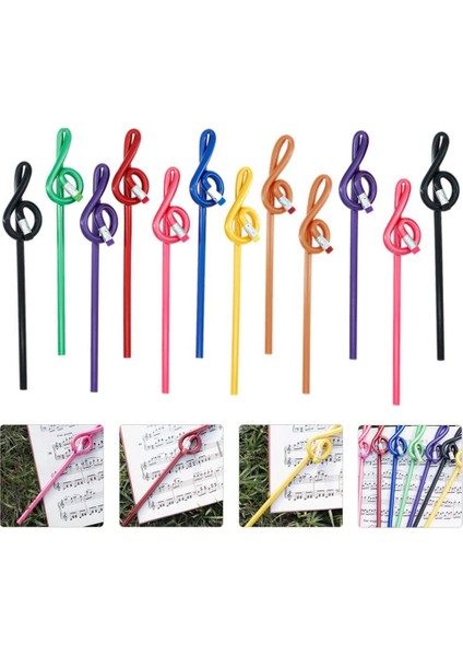 24 Adet Öğrenciler Not Kalemleri Nota Kalemleri Silgi ile Renkli Müzik Kalemleri Ahşap Tiz Nota Anahtarı Bükülmüş Kalem (Yurt Dışından) modelleri
