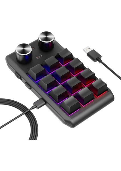 Özel Klavye Ses Düğmesi Düğmesi Programlama Makro Oyun Çalışırken Değiştirilebilir Tuş Takımı Siyah, 12 Tuş 2 Düğme USB (Yurt Dışından) modelleri