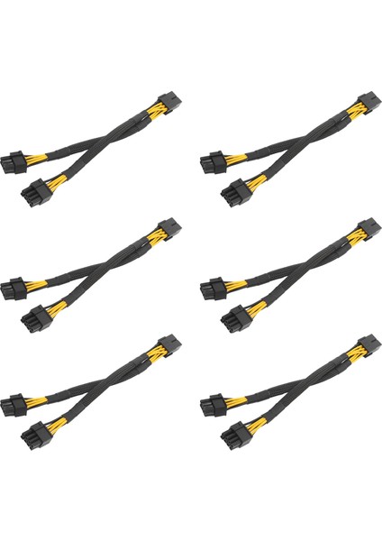 6 Adet Gpu Pcıe 8 Pin Dişi Çift 2x 8 Pin (6+2) Erkek Pcı Express Güç Adaptörü Örgülü Y-Splitter Uzatma Kablosu, 20 cm (Yurt Dışından)