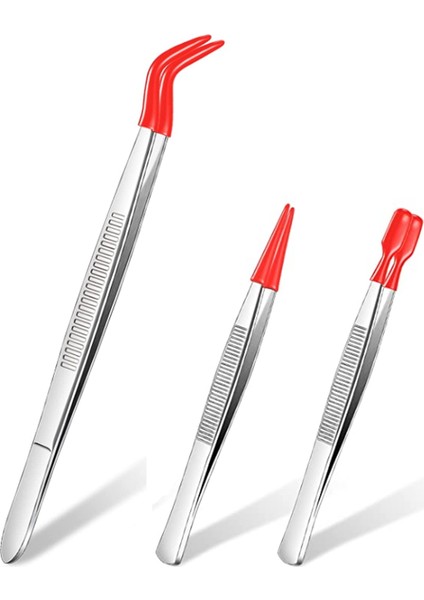 3 Parça Lastik Uçlu Cımbız Pvc Kaplamalı Cımbız Seti, Kauçuk Düz ve Düz Uçlu Cımbız Kırmızı (Yurt Dışından)