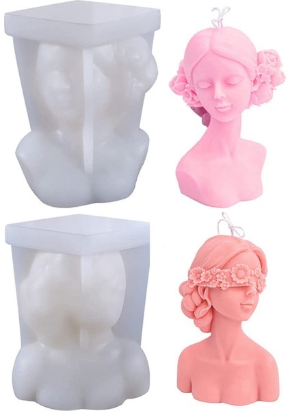 2 Paket Mum Silikon Kalıp Gözler Kapalı Kız Gözleri Bağlı Kız Dıy Karakter Alçı Portre Heykel Kalıp (Yurt Dışından)