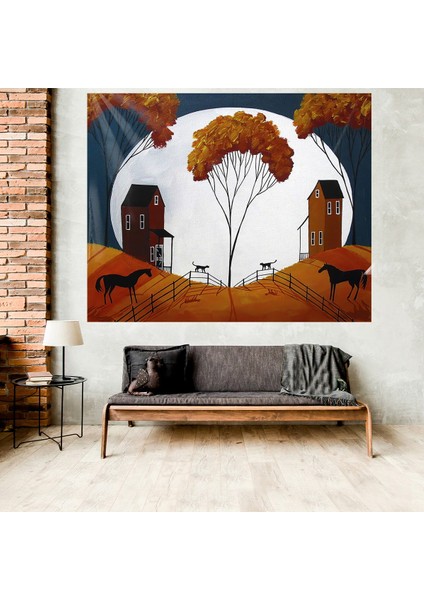 At Çiftliği Evler Ay Leke Tutmaz Kadife Dokulu Kumaş Duvar Örtüsü Duvar Halısı Tapestry