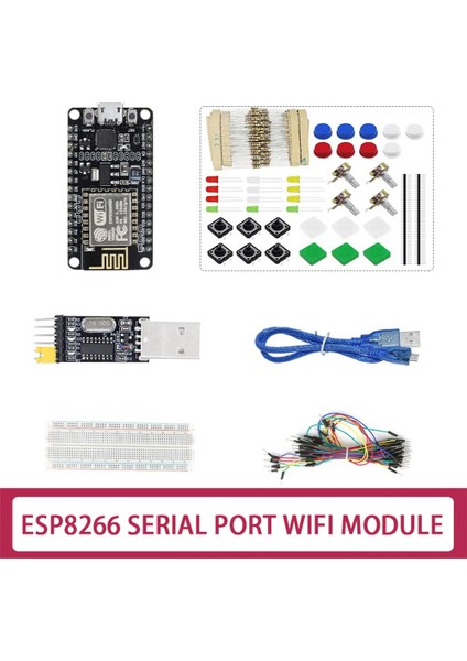 ESP8266 CP2102 Nodecu Lua V3 ESP-12E Geliştirme Kartı+Bileşen Paketi+Usb'den Seri Port Modülüne+65 Jumper+Bread Board (Yurt Dışından)
