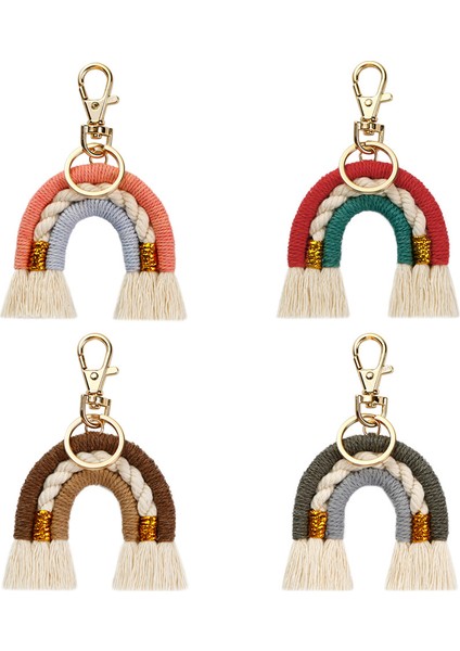 4 Parça Makrome Gökkuşağı Anahtarlık, El Dokuması Anahtarlık, Araba Anahtarı Için Boho Gökkuşağı Anahtar Kolye Çanta Sırt Çantaları Çanta (Yurt Dışından)