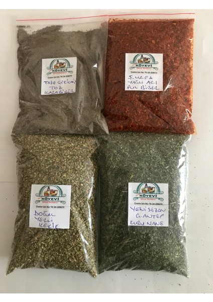 Yöreselmutfağım 4lü Baharat Seti 100 Gram (Kurutulmuş Nane Doğal Kekik Yağlı Acı Pul Biber Öğütülmüş Karabiber)