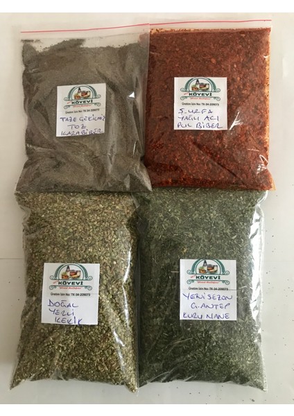 Yöreselmutfağım 4lü Baharat Seti 100 Gram (Kurutulmuş Nane Doğal Kekik Yağlı Acı Pul Biber Öğütülmüş Karabiber) fiyatları
