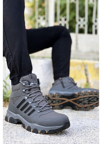 Füme Çizgili Kauçuk Unisex Trekking Bot