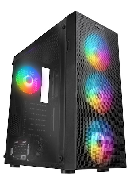 Faced V5 600 W 4X12 cm Rgb Fan Atx Temper Camlı Mid Tower Oyuncu Kasası Siyah