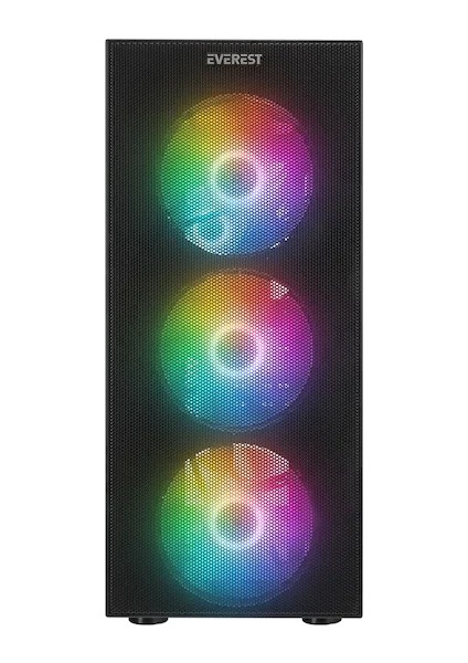 Faced V5 600 W 4X12 cm Rgb Fan Atx Temper Camlı Mid Tower Oyuncu Kasası Siyah