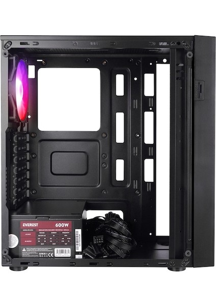 Faced V5 600 W 4X12 cm Rgb Fan Atx Temper Camlı Mid Tower Oyuncu Kasası Siyah