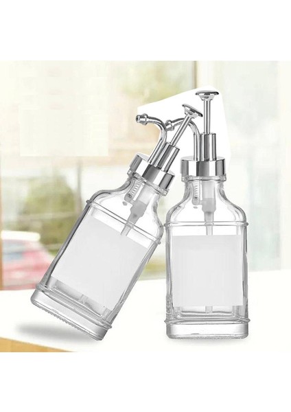 Cam Sıvı Sabunluk Deterjanlık 2li 500 ml Gümüş Başlıklı