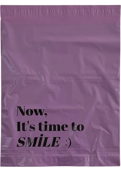 Svs Etiket Plastik Now It's Time To Smile : Baskılı 25 x 30+5 Cepli Lila Kargo Poşeti