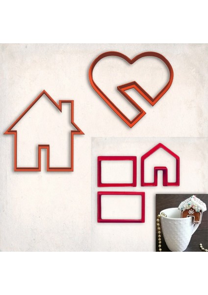 Fincan Kurabiye Kalıp Set 3'lü- Ev, Kalp, Mini Ev