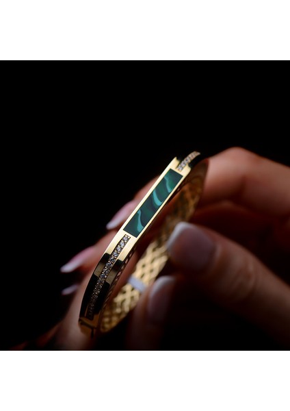 14K Altın Yeşil Mine Kelepçe Bilezik