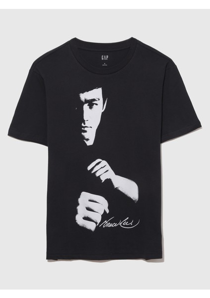 Erkek Siyah Bruce Lee Grafikli T-Shirt