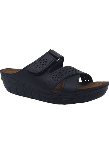 2354 Kadın Siyah Cırtlı Günlük Kullanım Dolgu Topuk Terlik fiyatları