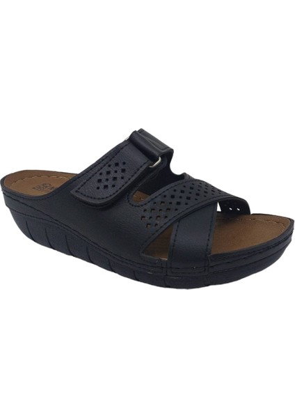 2354 Kadın Siyah Cırtlı Günlük Kullanım Dolgu Topuk Terlik fırsatları