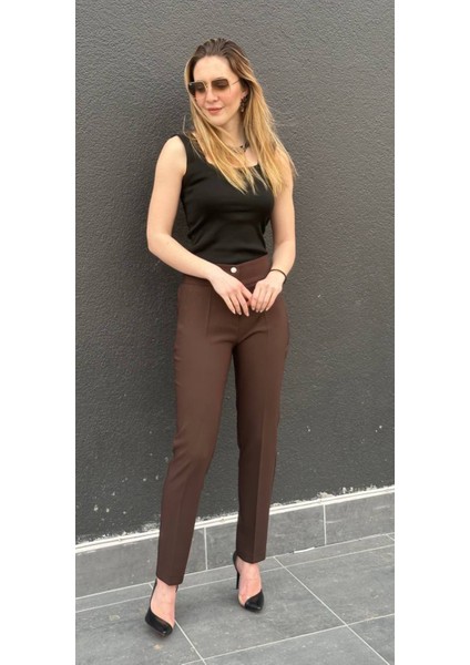 Yan Geniş Lastik Detaylı Pantolon