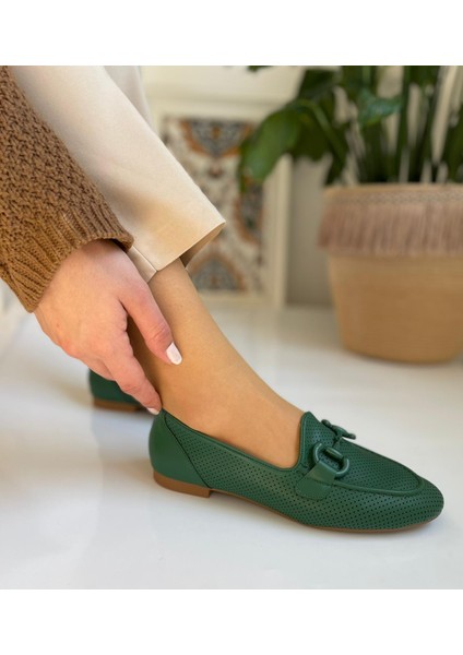 Alçak Topuk Kadın Yeşil Loafer Ayakkabı fırsatları