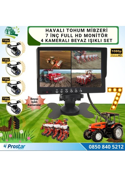 Mibzer Için 4 Kameralı 720P Beyaz Işıklı 7 Inç Dörde Böl
