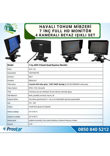 Mibzer Için 4 Kameralı 720P Beyaz Işıklı 7 Inç Dörde Böl fiyatları