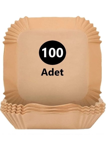 100 Adet Airfryer Pişirme Kağıdı Kare Tabak Model Yağlı Kağıt