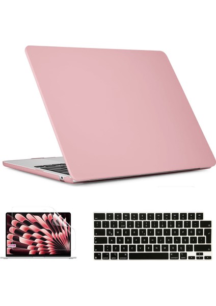 Apple Macbook Air M3 Çip 13.6 Inç A3113 ile Uyumlu Parlak Kılıf + Siyah Klavye Kılıfı +Film