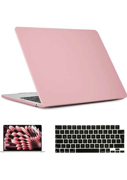 Novstrap Apple Macbook Air M3 Çip 13.6 Inç A3113 ile Uyumlu Parlak Kılıf + Siyah Klavye Kılıfı +Film