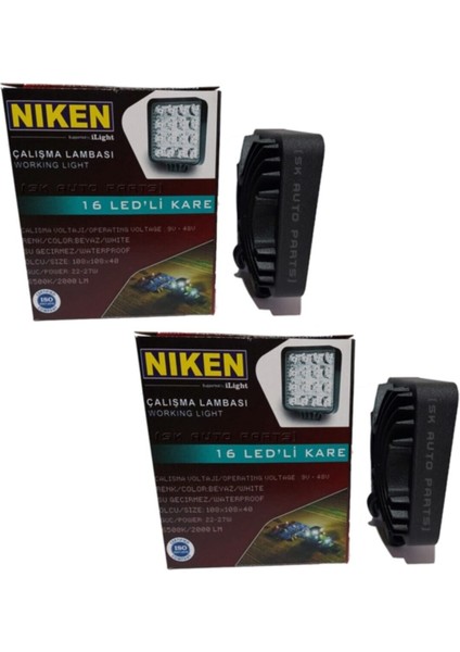 16 LED Kare Kalın Kasalı Off Road Sis Farı Çalışma Lambası 12-24V 2 Adet fiyatları